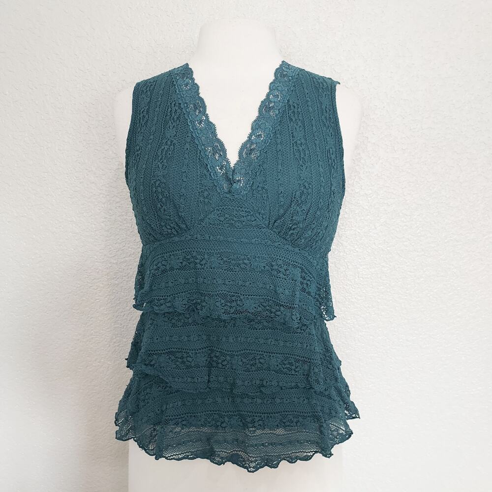 Apt 9 Teal Blue Sleeveless Lace Blouse Size M